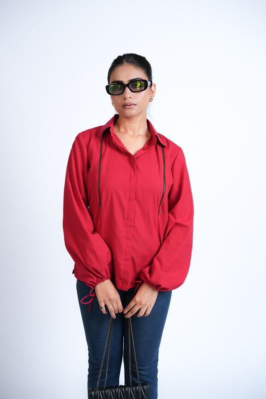 Red Rush Zipper Detailed Shirt