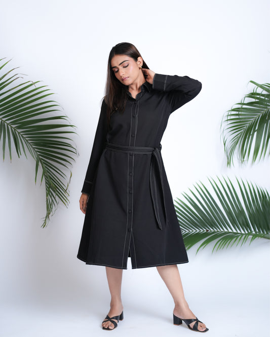 Noir Detailed Coat Style Dress