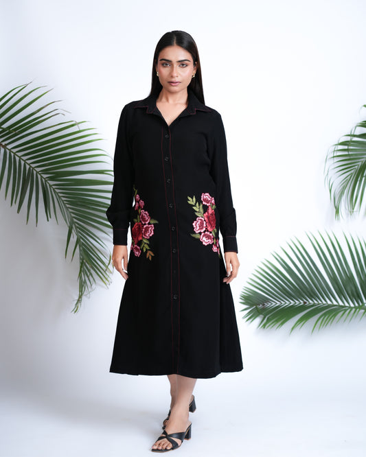 Midnight Bloom Black Embroidered Dress