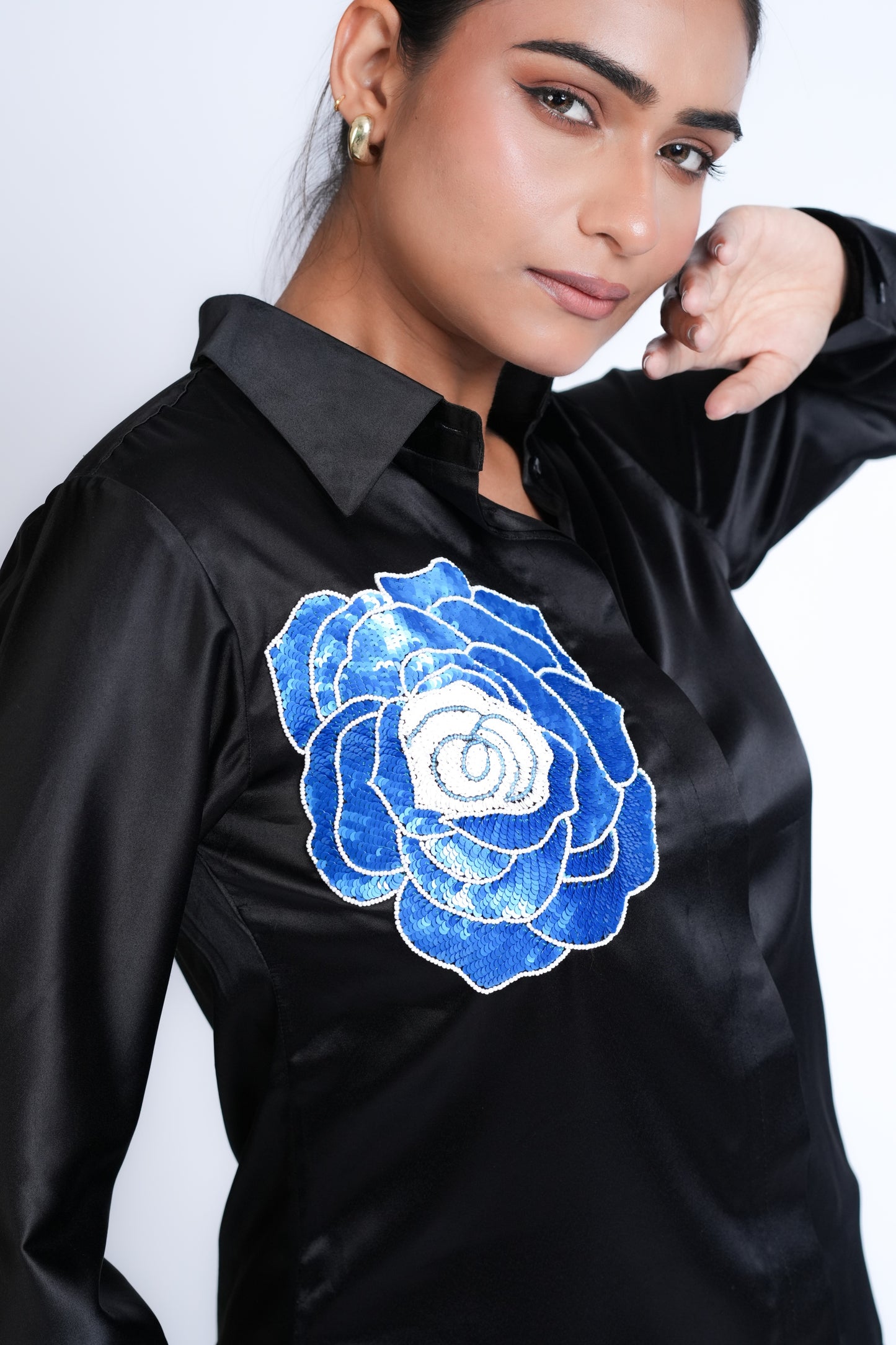 Blue Rose Hand Embellished Shirt