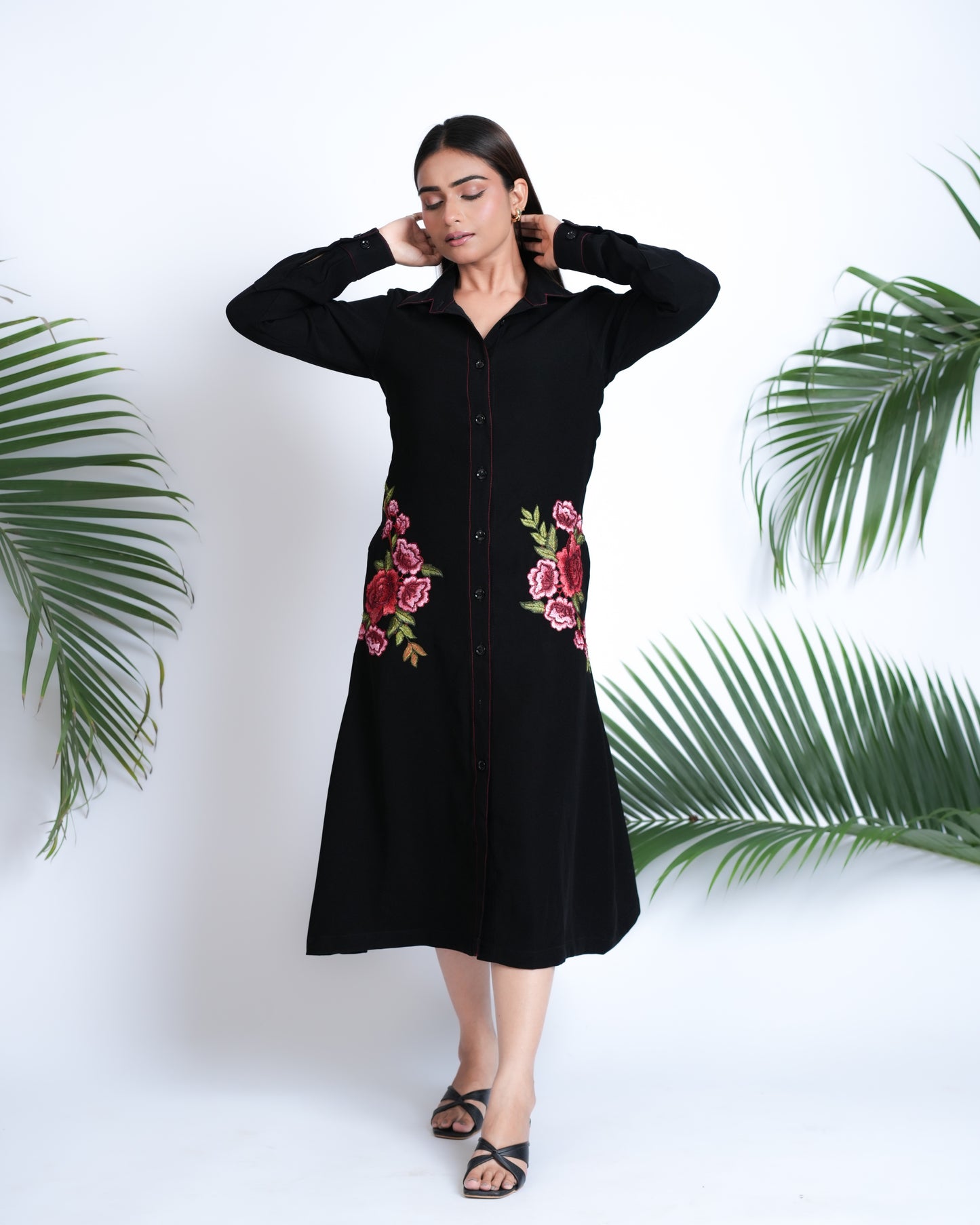 Midnight Bloom Black Embroidered Dress