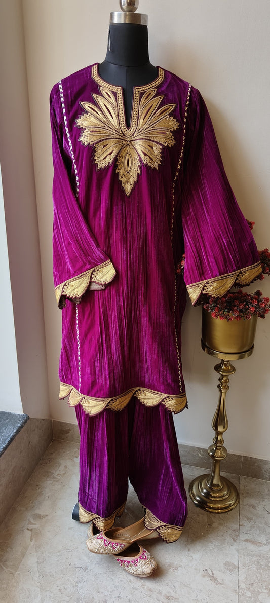 Velvet Pakistani outfit With Tilla Work