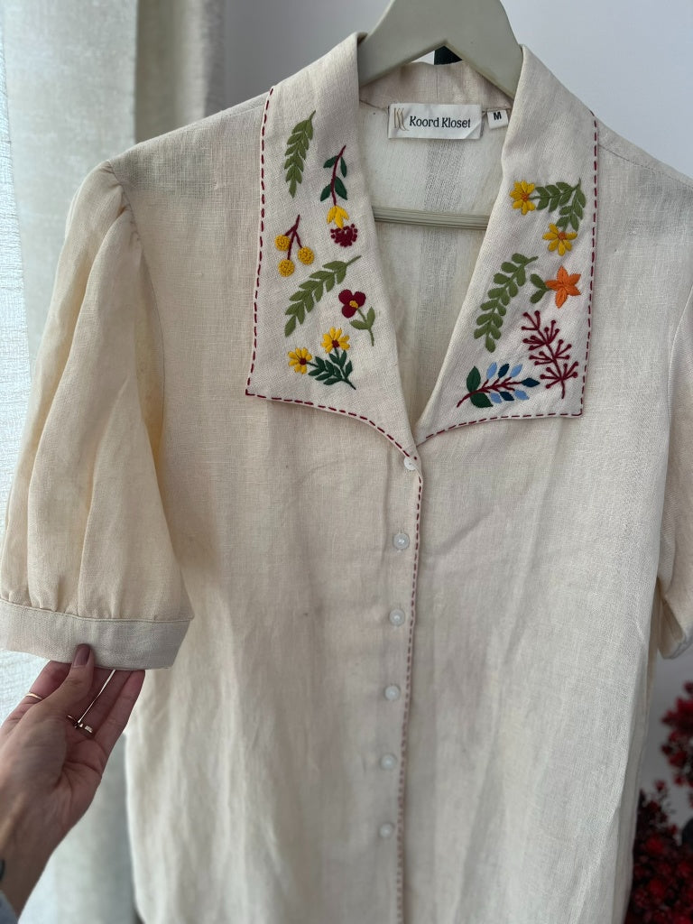 Leafy Bloom Embroidered Linen shirt